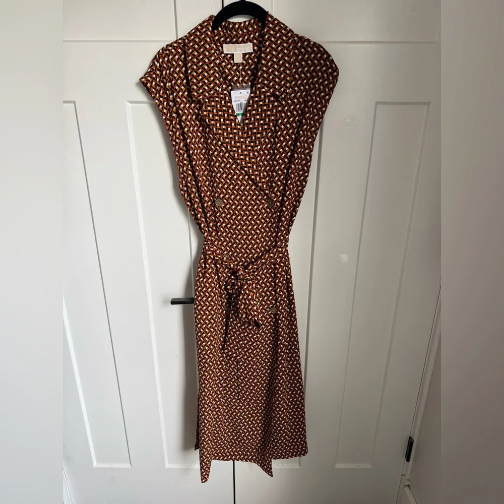 Michael Kors Brown Printed Midi Dress